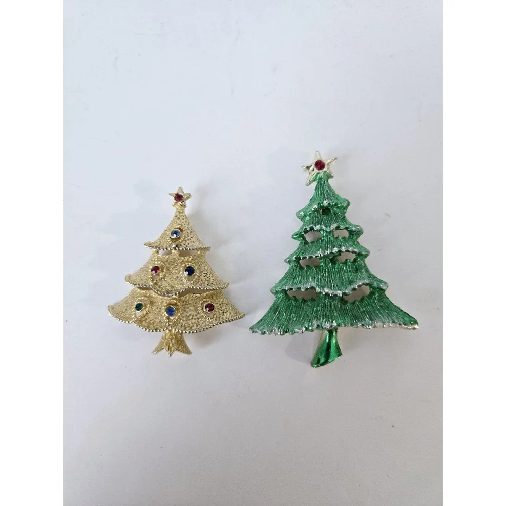 Vintage Christmas tree pin pair